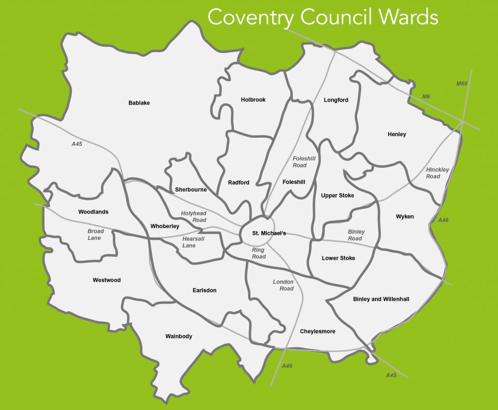 map of Coventry city council wards